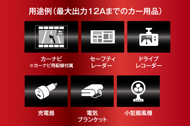 用途例(最大出力12Aまでのカー用品)