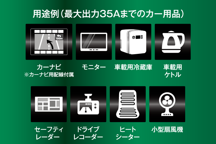 用途例(最大出力35Aまでのカー用品)