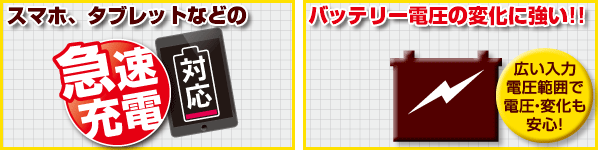 スマホ、タブレットなどの急速充電 バッテリー電圧の変化に強い